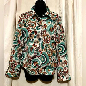 Tyler Boe Women's Sz 14 Paisley Button Down Collared Blouse